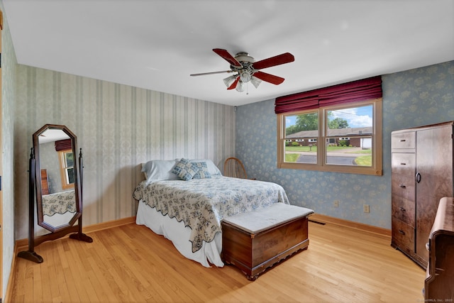 9 Marion Ct, North Haven, CT 06473 - bedroom featuring wallpapered walls, light wood finished floors, and a ceiling fan