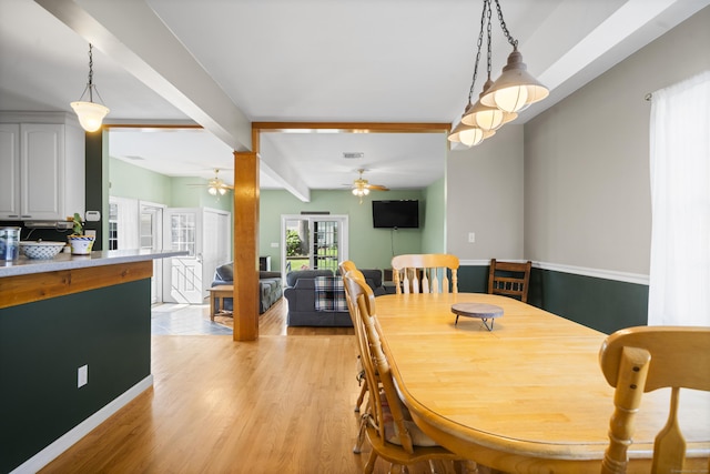 116 Grove St, Windsor Locks, CT 06096 - dining room with ceiling fan, beamed ceiling, and light wood-style floors
