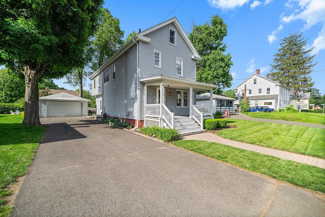 116 Grove St, Windsor Locks, CT 06096 - traditional style home featuring a porch, an outdoor structure, a garage, and a front lawn