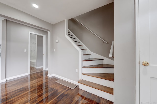 379 Belden Rd, Hamden, CT 06514 - stairway with wood finished floors, baseboards, and recessed lighting