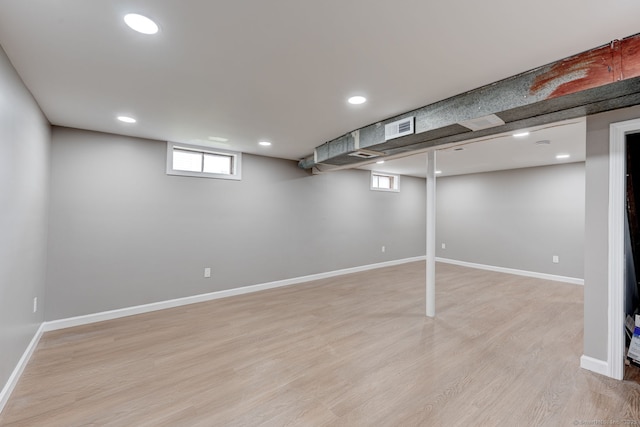 379 Belden Rd, Hamden, CT 06514 - basement featuring light wood finished floors, recessed lighting, and baseboards