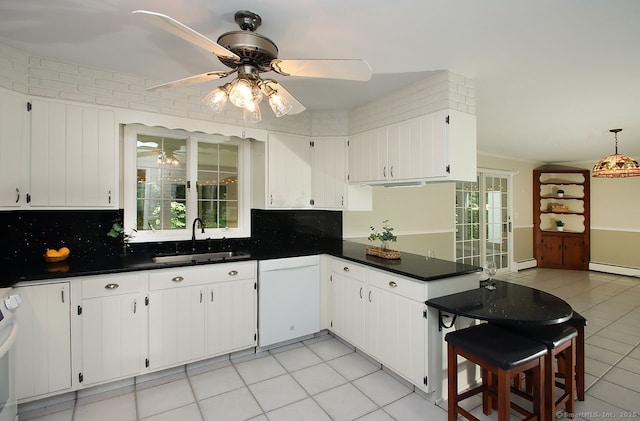 467 Weekeepeemee Rd, Woodbury, CT 06798 - kitchen with a sink, white dishwasher, a ceiling fan, and dark countertops