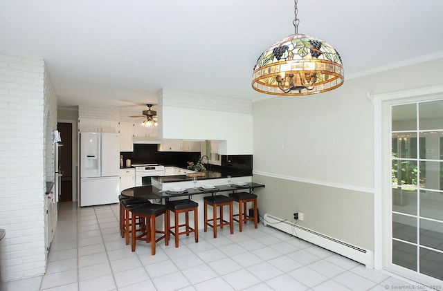 467 Weekeepeemee Rd, Woodbury, CT 06798 - dining area with baseboard heating, ceiling fan, and light tile patterned floors