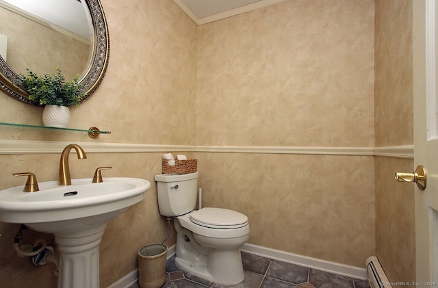 467 Weekeepeemee Rd, Woodbury, CT 06798 - bathroom with toilet, a baseboard heating unit, and tile patterned floors