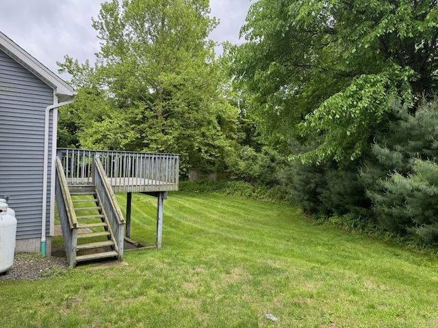218 Fish Rock Rd, Southbury, CT 06488 - view of grassy yard with a wooden deck and stairs