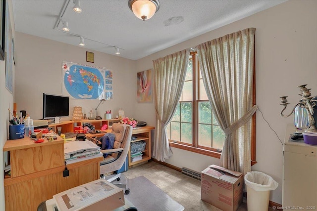 79 Carriage Dr E, Meriden, CT 06450 - home office featuring carpet, rail lighting, a textured ceiling, and baseboards