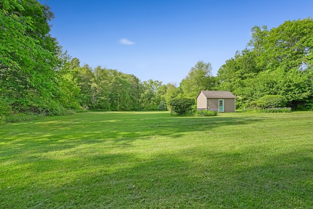40A Mount Pleasant Rd, Newtown, CT 06470 - view of green lawn with an outbuilding and a forest view