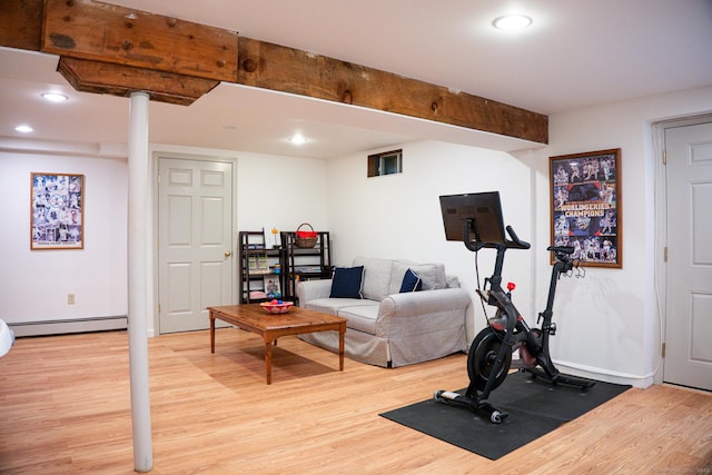 1900 Home Rd, Great Barrington, MA 01230 - workout area with light wood-style flooring, baseboard heating, recessed lighting, and baseboards