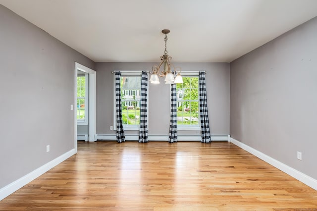2 Acorn Dr, East Haddam, CT 06423 - spare room featuring a chandelier, light wood-style floors, baseboards, and baseboard heating