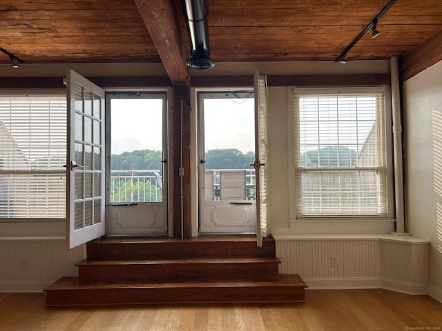 68 Thermos Ave Unit 410E, Norwich, CT 06360 - entryway featuring track lighting, wood finished floors, wooden ceiling, and plenty of natural light