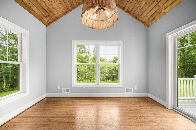 14 Fiddlehead Pl, Suffield, CT 06078 - unfurnished room with plenty of natural light, wood ceiling, lofted ceiling, light wood-style floors, and baseboards