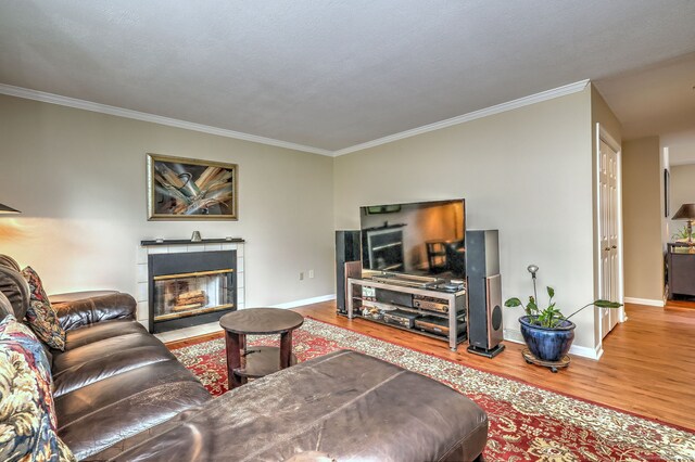 20 Canterbury Rd Unit 20, Hamden, CT 06514 - living room featuring wood finished floors, ornamental molding, and a fireplace