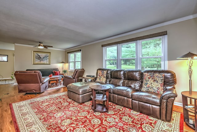 20 Canterbury Rd Unit 20, Hamden, CT 06514 - living room with crown molding, a ceiling fan, and wood finished floors