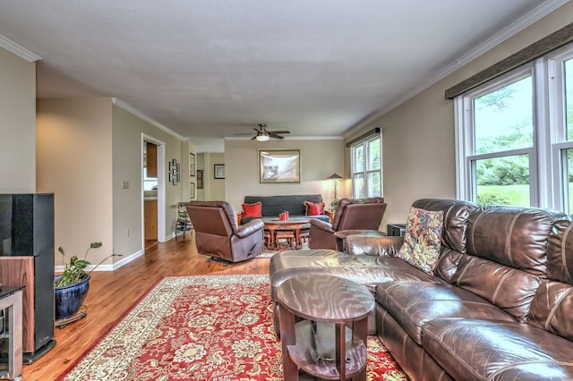 20 Canterbury Rd Unit 20, Hamden, CT 06514 - living room featuring light wood-style flooring, a ceiling fan, and crown molding