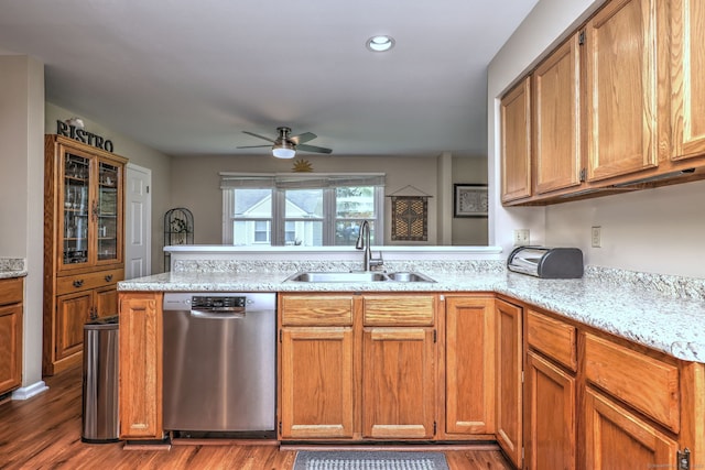 20 Canterbury Rd Unit 20, Hamden, CT 06514 - kitchen featuring dishwasher, ceiling fan, a peninsula, dark wood-style flooring, and recessed lighting