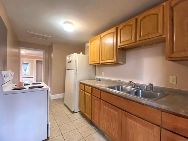 24 Townley St, Hartford, CT 06105 - kitchen featuring white appliances, a sink, light tile patterned flooring, baseboards, and brown cabinetry