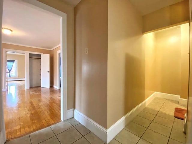 24 Townley St, Hartford, CT 06105 - hall with baseboards, tile patterned floors, and crown molding