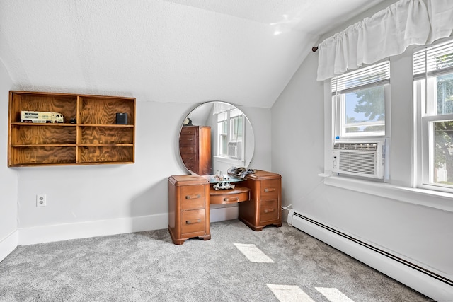 355 Farmington Ave, Bristol, CT 06010 - office space with a baseboard heating unit, vaulted ceiling, carpet floors, a textured ceiling, and cooling unit