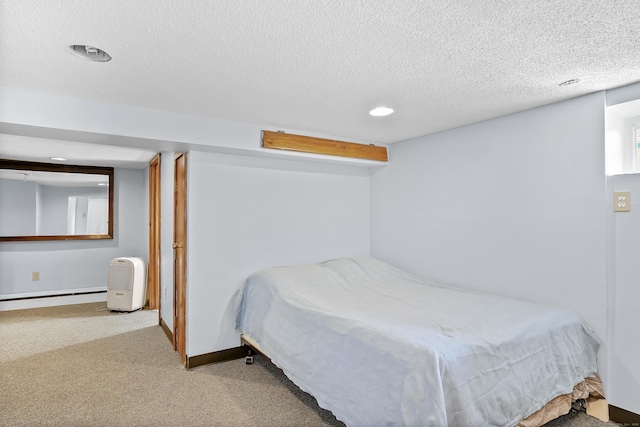 355 Farmington Ave, Bristol, CT 06010 - bedroom featuring carpet floors, a textured ceiling, recessed lighting, and a baseboard radiator