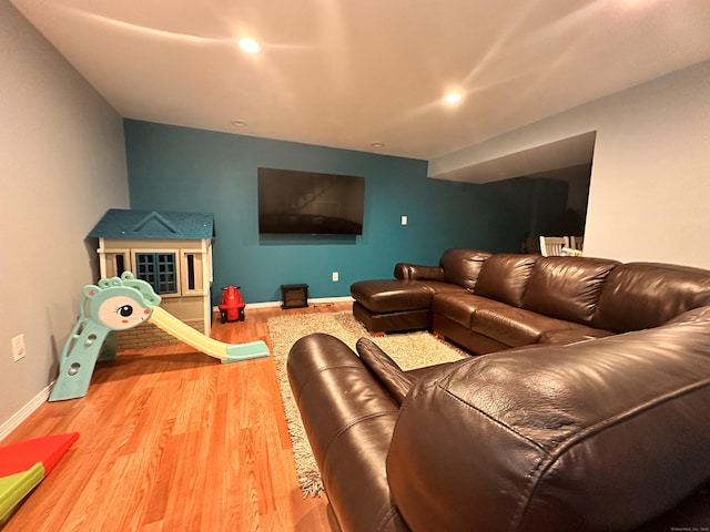 529 Woodward Ave Apt C, New Haven, CT 06512 - cinema room with wood finished floors, recessed lighting, and baseboards