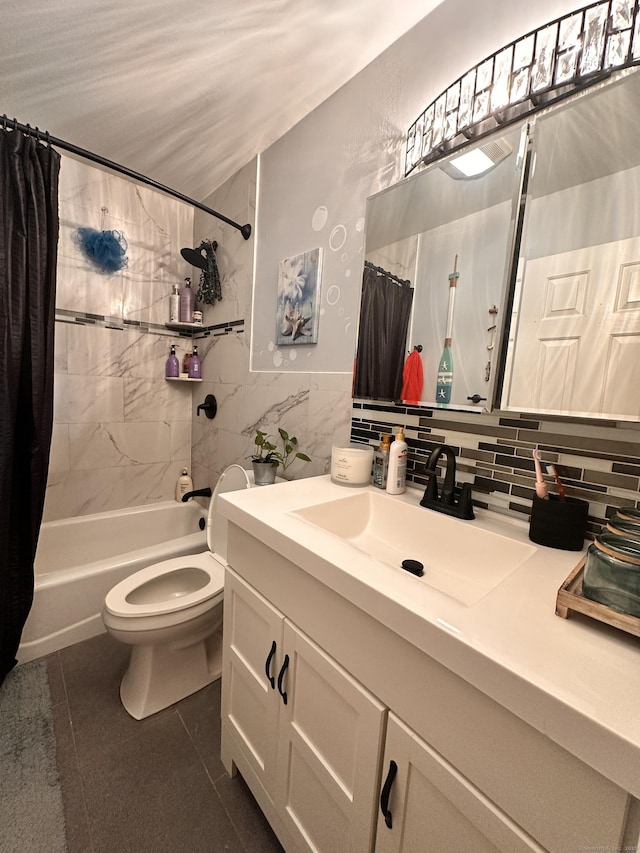529 Woodward Ave Apt C, New Haven, CT 06512 - bathroom featuring vanity, shower / bath combo, toilet, tasteful backsplash, and tile walls