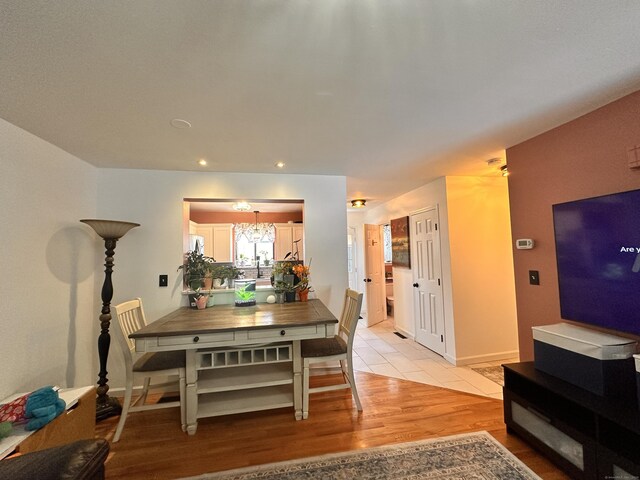 529 Woodward Ave Apt C, New Haven, CT 06512 - dining room featuring light wood finished floors, recessed lighting, and a chandelier