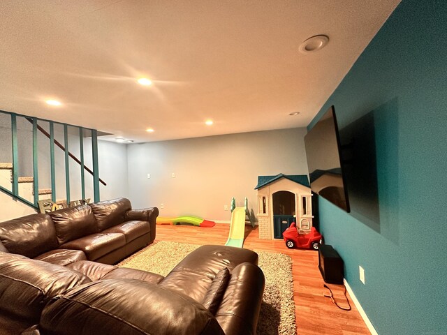 529 Woodward Ave Apt C, New Haven, CT 06512 - living room featuring light wood-style flooring, recessed lighting, stairway, and baseboards