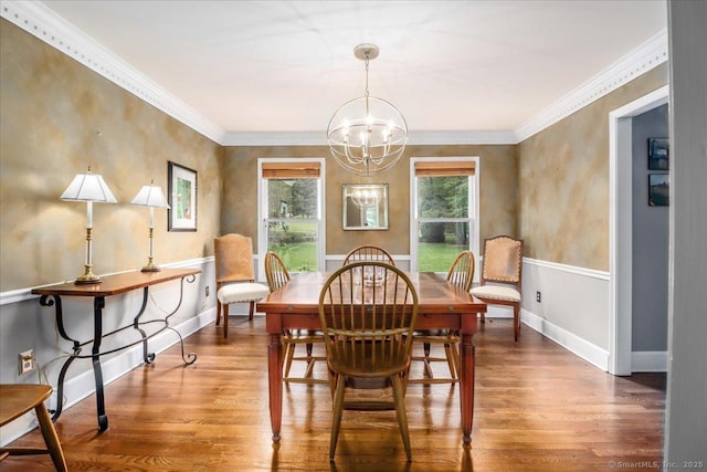 10 Hundred Acres Rd, Newtown, CT 06470 - dining room with wood finished floors, a chandelier, crown molding, and baseboards