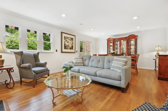 177 S Ave Unit 6, New Canaan, CT 06840 - living area featuring ornamental molding, light wood-style floors, recessed lighting, and baseboards