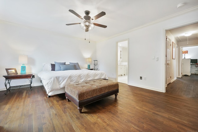 177 S Ave Unit 6, New Canaan, CT 06840 - bedroom with attic access, wood finished floors, ornamental molding, baseboards, and a ceiling fan