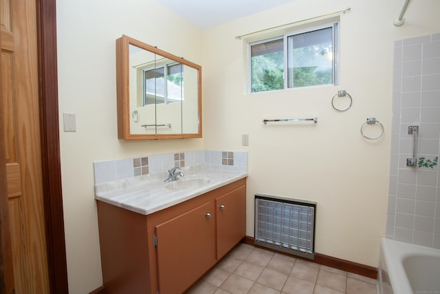 6 Cadwell St, West Hartford, CT 06107 - bathroom featuring vanity, tile patterned flooring, decorative backsplash, and shower / bathtub combination