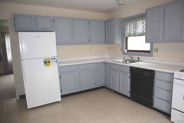 155 Jackson St, Ansonia, CT 06401 - kitchen with white appliances, a sink, light countertops, and gray cabinetry