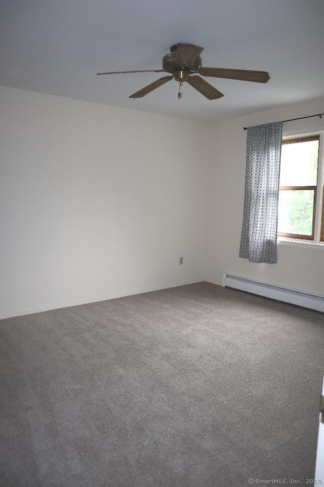 155 Jackson St, Ansonia, CT 06401 - carpeted empty room featuring ceiling fan and a baseboard heating unit