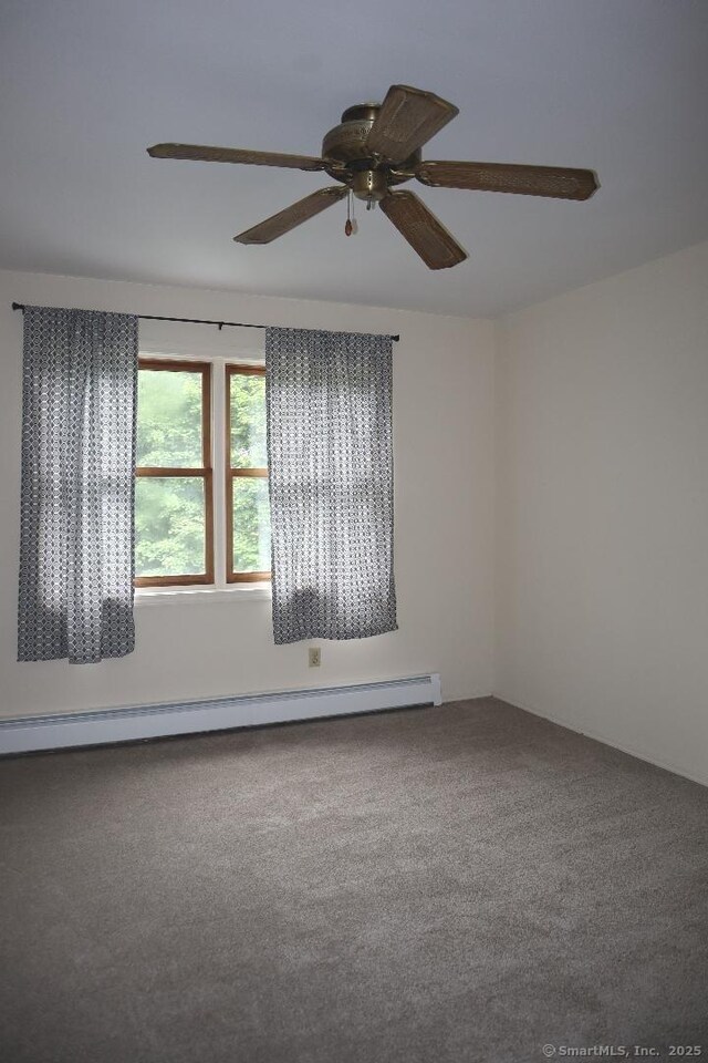 155 Jackson St, Ansonia, CT 06401 - spare room featuring carpet floors, ceiling fan, and baseboard heating