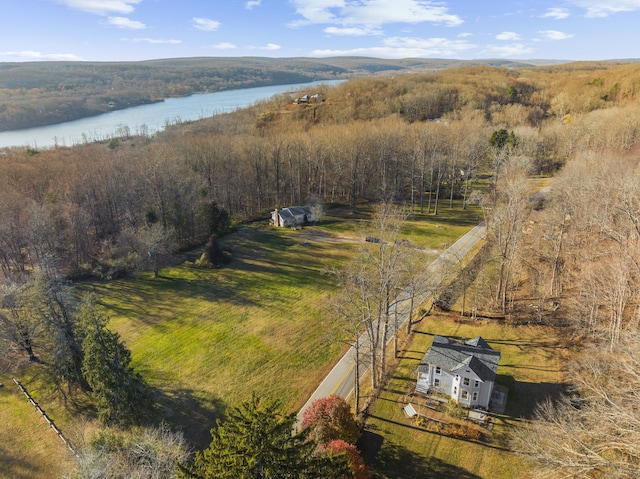 70 River Rd, East Haddam, CT 06423 - view from above of property featuring a nearby body of water and a heavily wooded area