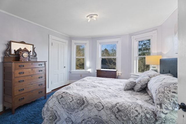 70 River Rd, East Haddam, CT 06423 - bedroom featuring crown molding, baseboards, and a closet