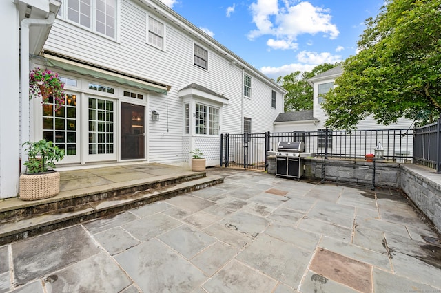 184 Fern Ave, Litchfield, CT 06759 - view of patio featuring a grill, a gate, and french doors