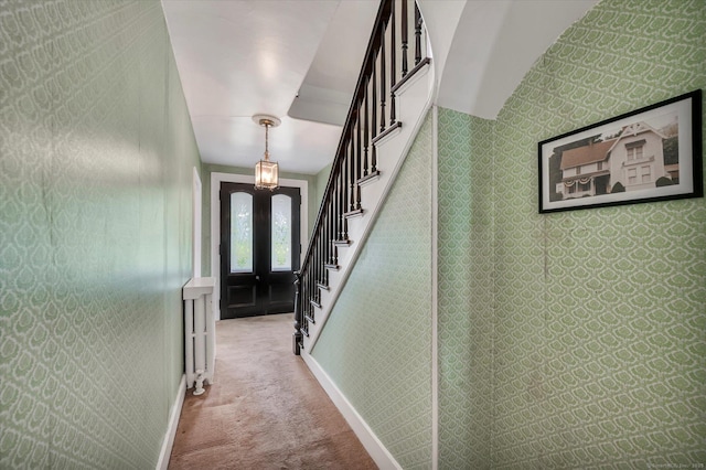 44 Maple Ave, Canton, CT 06019 - carpeted entryway featuring stairway and wallpapered walls