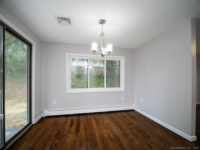 179 Anns Farm Rd, Hamden, CT 06518 - empty room featuring a chandelier, a baseboard heating unit, dark wood-type flooring, and baseboards