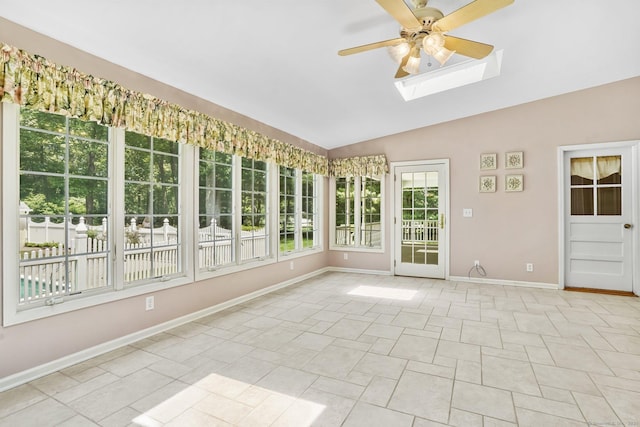 27 Kitcher Ct, Trumbull, CT 06611 - unfurnished sunroom with a skylight, vaulted ceiling, and baseboards