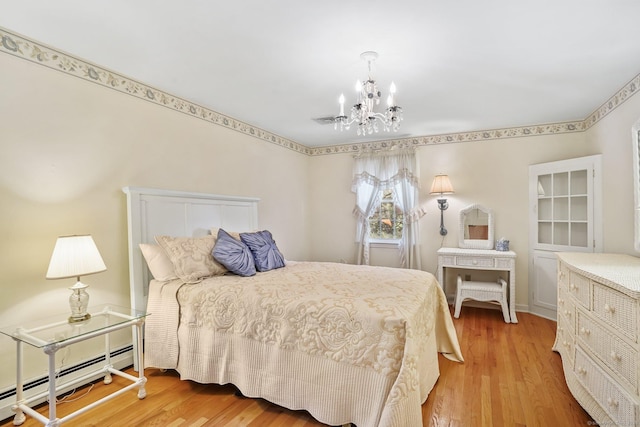 27 Kitcher Ct, Trumbull, CT 06611 - bedroom featuring a chandelier, a baseboard heating unit, and light wood-type flooring