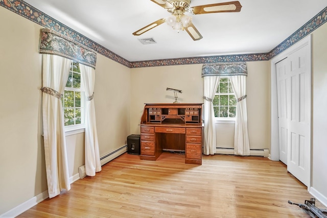 27 Kitcher Ct, Trumbull, CT 06611 - unfurnished office featuring baseboard heating, ceiling fan, light wood-style floors, and baseboards