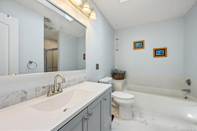 156 Governor Trumbull Way Unit 156, Trumbull, CT 06611 - bathroom featuring vanity, a garden tub, and marble look tiles