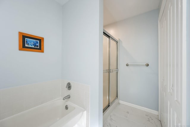 156 Governor Trumbull Way Unit 156, Trumbull, CT 06611 - full bathroom with a garden tub, marble finish floors, and a shower stall