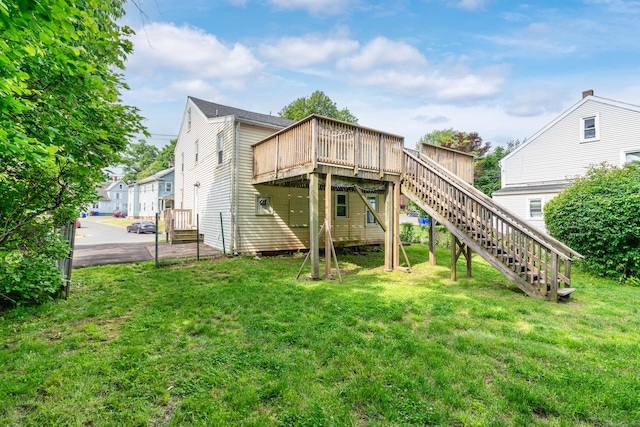 74 Mill St, Middletown, CT 06457 - rear view of house with stairway, a deck, and a yard