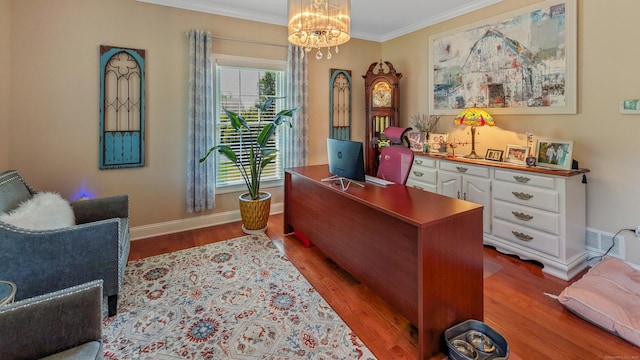 753 N Farms Rd, Wallingford, CT 06492 - office featuring crown molding, wood finished floors, baseboards, and a chandelier