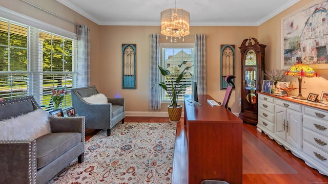 753 N Farms Rd, Wallingford, CT 06492 - office space featuring dark wood finished floors, a chandelier, plenty of natural light, crown molding, and baseboards