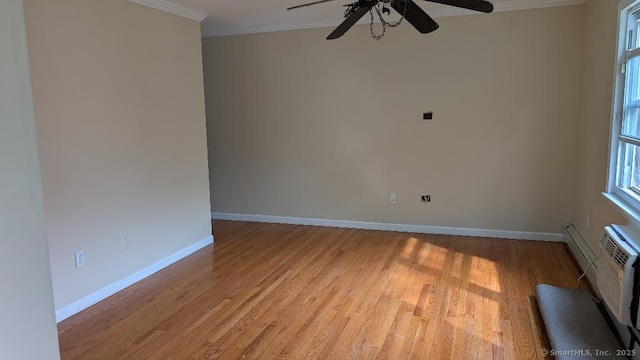 70 Lantern Park Dr Unit 1, Naugatuck, CT 06770 - unfurnished room featuring ornamental molding, a ceiling fan, light wood-style flooring, and baseboards