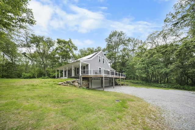 108 Hamburg Rd, Lyme, CT 06371 - view of home's exterior with driveway, a garage, a yard, and a wooden deck