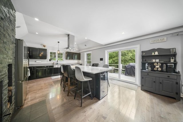 108 Hamburg Rd, Lyme, CT 06371 - dining room featuring light wood-type flooring, beverage cooler, and recessed lighting